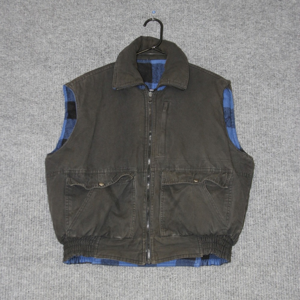 Vintage WearGuard Reversible Vest Mens L Black Blue‎ Plaid Canvas Workwear